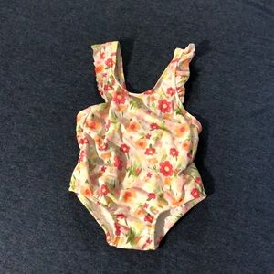 Girls ivory floral swimsuit